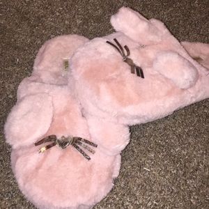Fuzzy light pink bunny slippers
